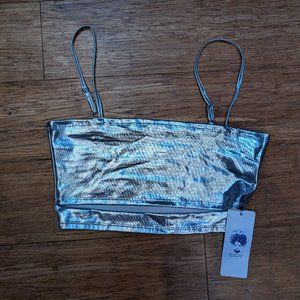 Silver Bralette Crop Top, Ajustible Straps, New With Tags, Size Large
